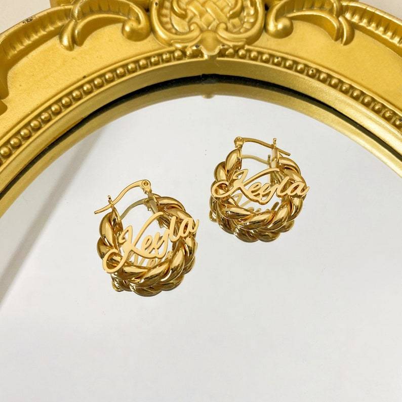 Personalized Name Necklace And 30mm Twist Name Hoop Earrings Kids Jewelry Set