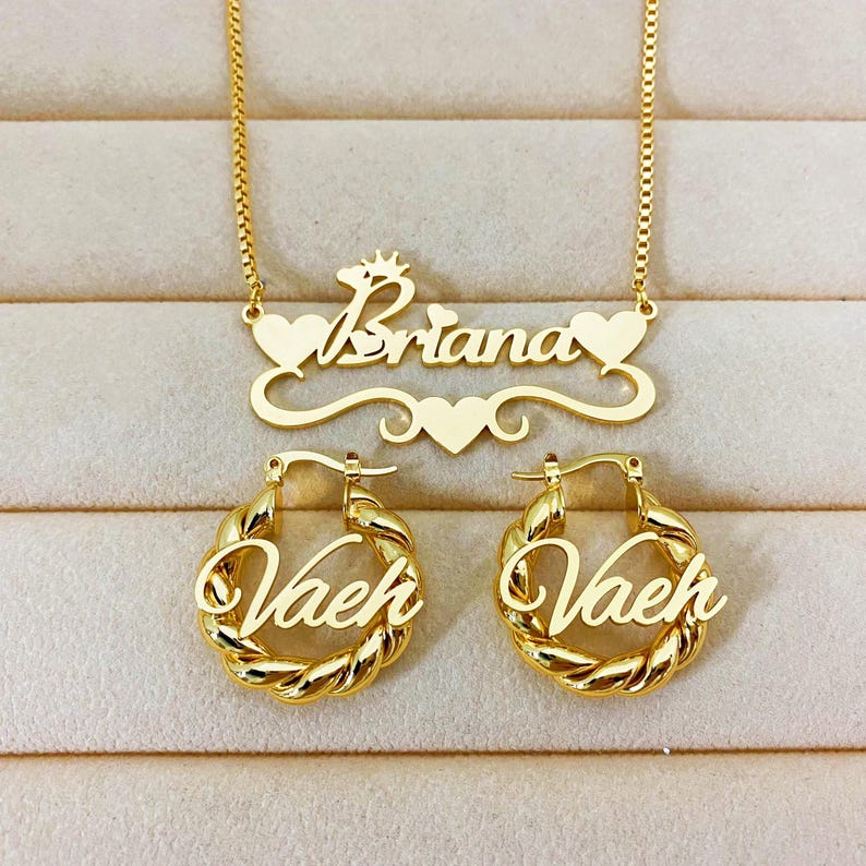 Personalized Heart Name Necklace And 25m Mini Name Earrings Kids Jewelry Set