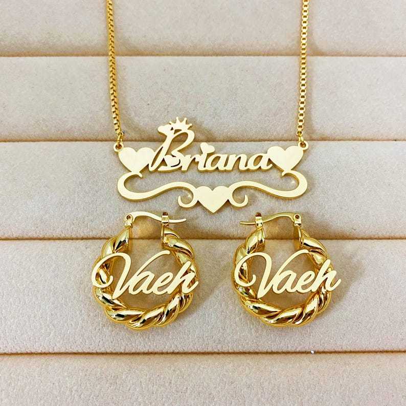 Personalized Name Necklace And 30mm Name Hoop Earrings Kids Set