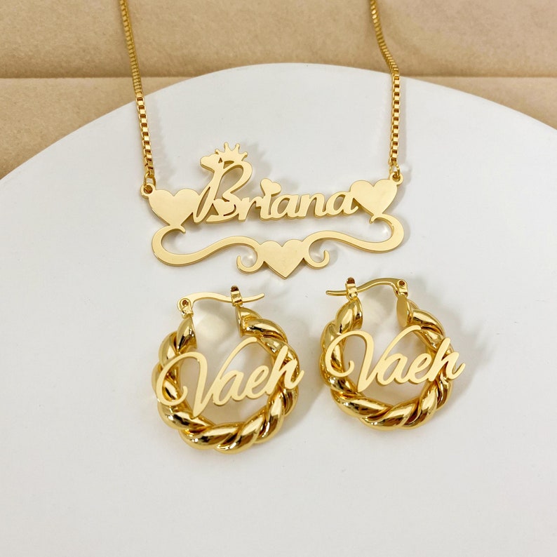Personalized Heart Name Necklace And 25m Mini Name Earrings Kids Jewelry Set