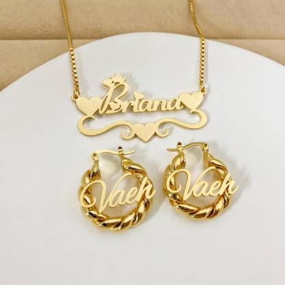 Personalized Heart Name Necklace And 25m Mini Name Earrings Kids Jewelry Set