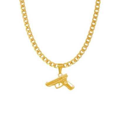 Gun Pendant Necklace Gold Plated Curb Chain Necklace