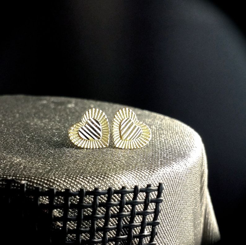 Diamond Cut Heart Earring Gold Plated Stud Earrings
