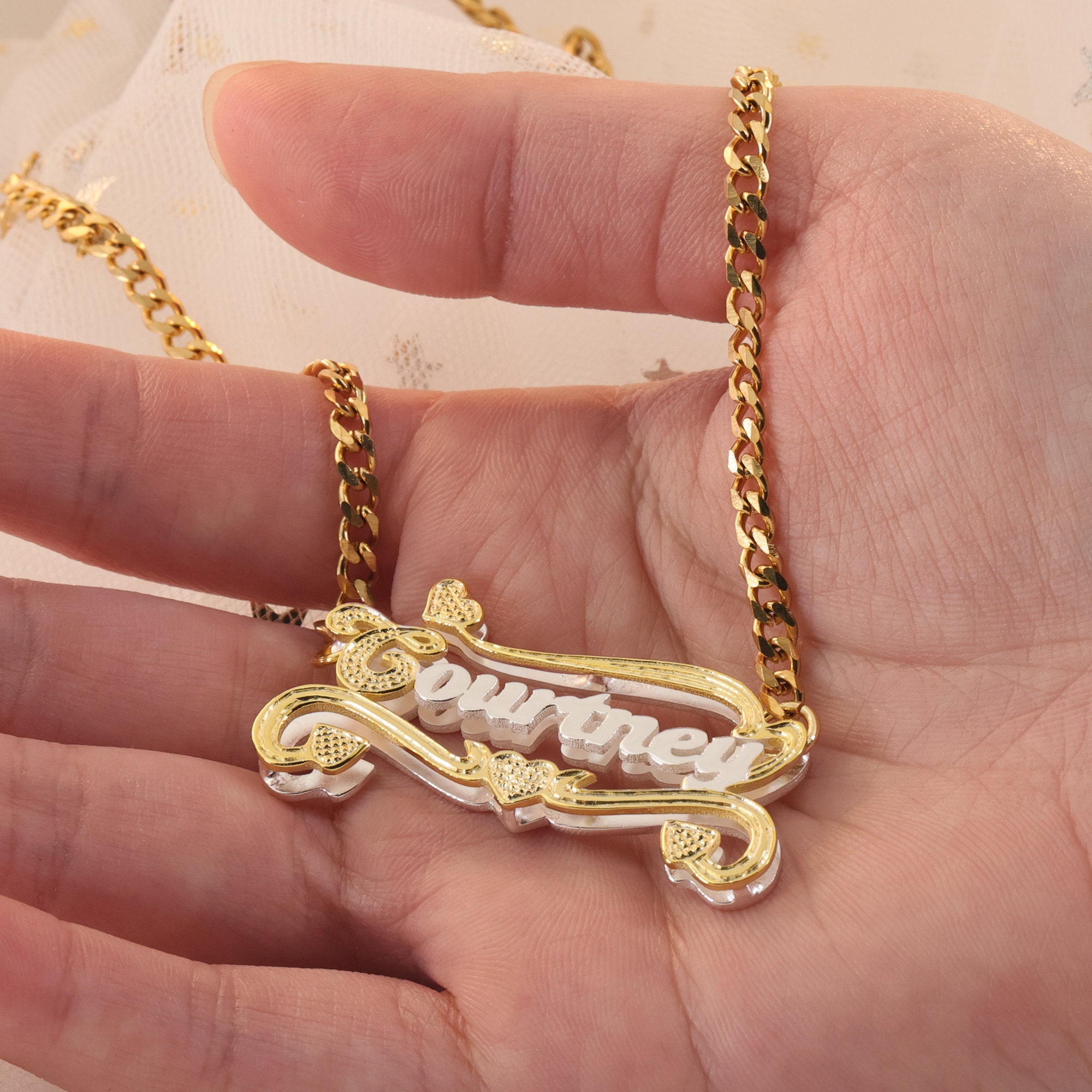 Personalized Double Plated Heart Name Necklace