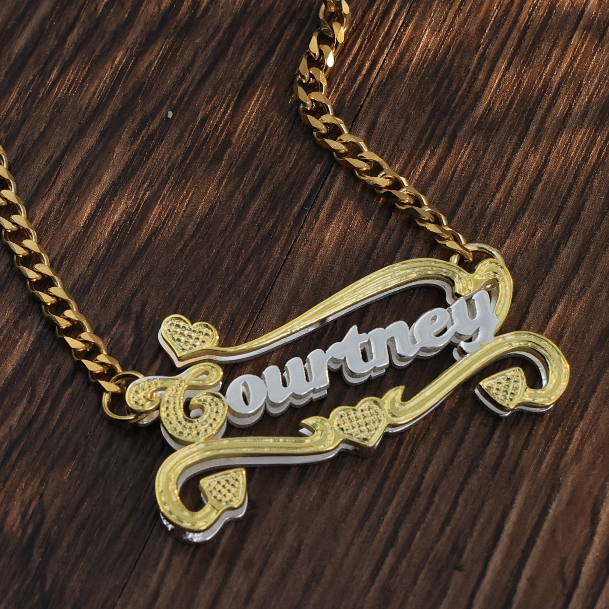 Personalized Double Plated Heart Name Necklace