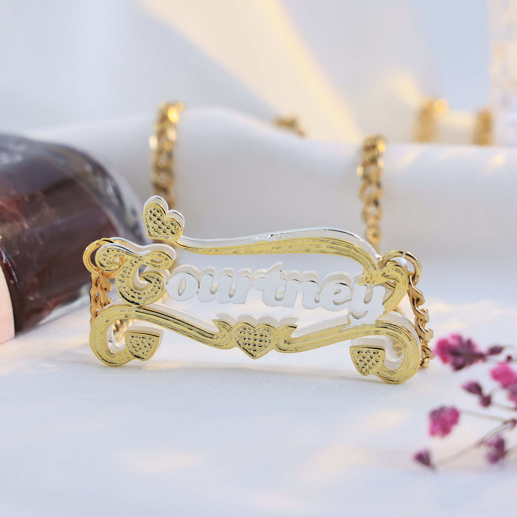 Personalized Double Plated Heart Name Necklace