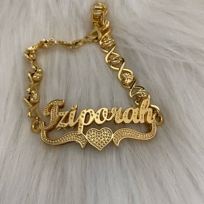 Double Layer Two Tone Love Heart Personalized Custom Gold Plated Name Bracelet