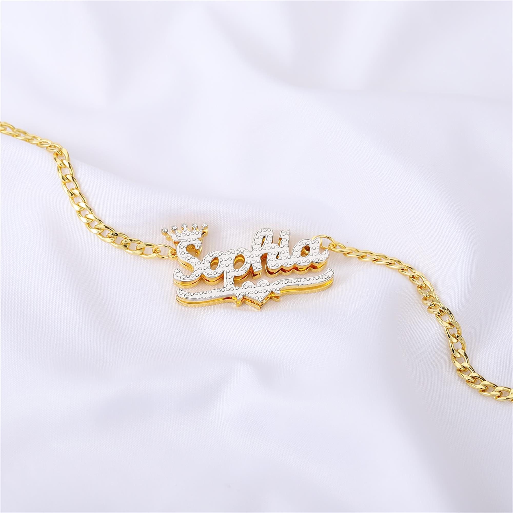 Personalized Heart Gold Plated Double Nameplate 3D Crown Name Necklace