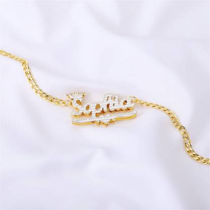 Personalized Heart Gold Plated Double Nameplate 3D Crown Name Necklace