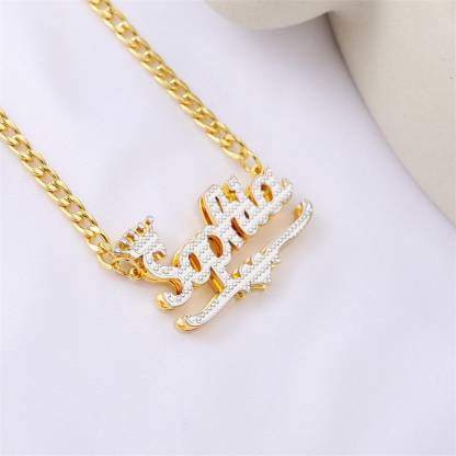 Personalized Heart Gold Plated Double Nameplate 3D Crown Name Necklace