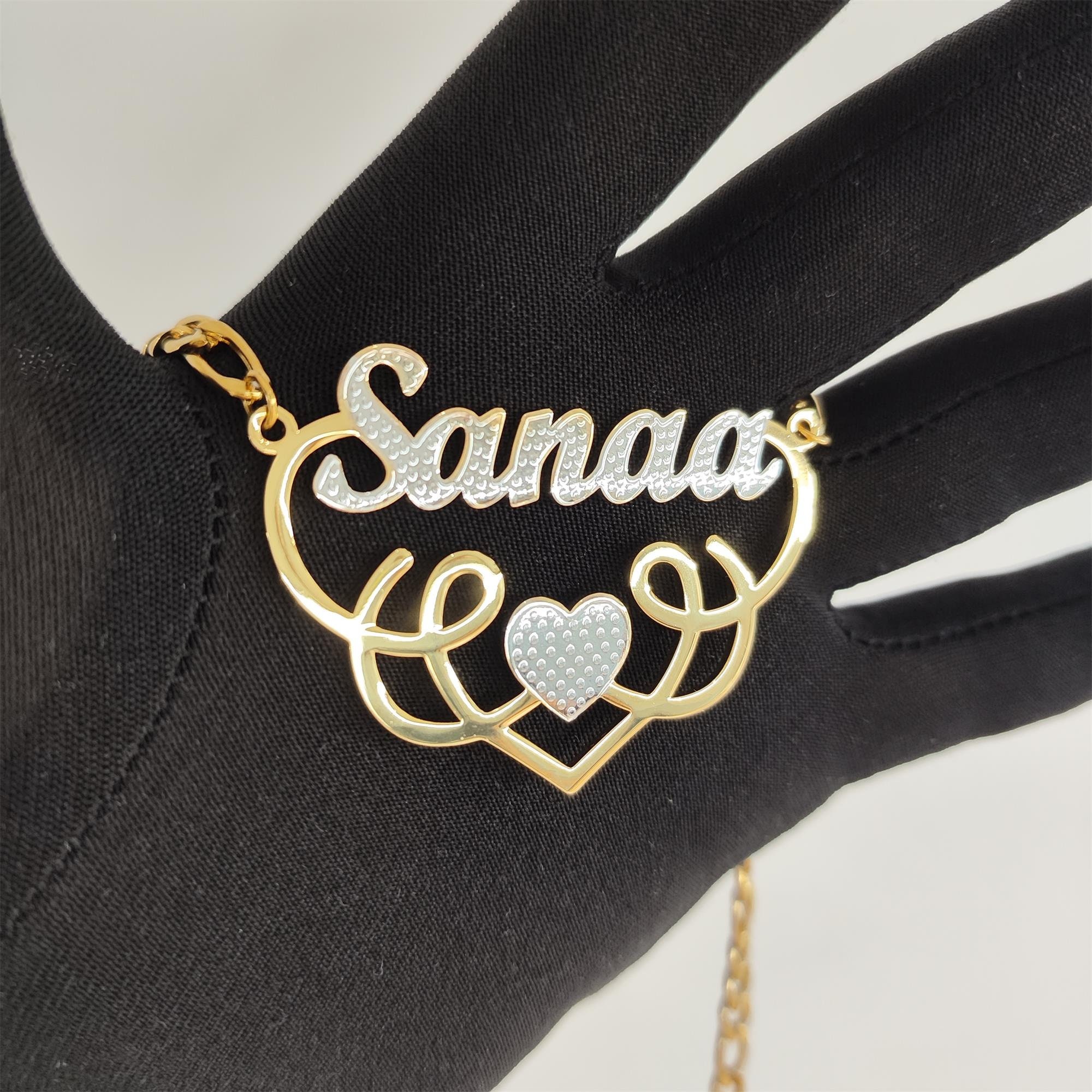  Double Plate Two Tone 3D Name Necklace