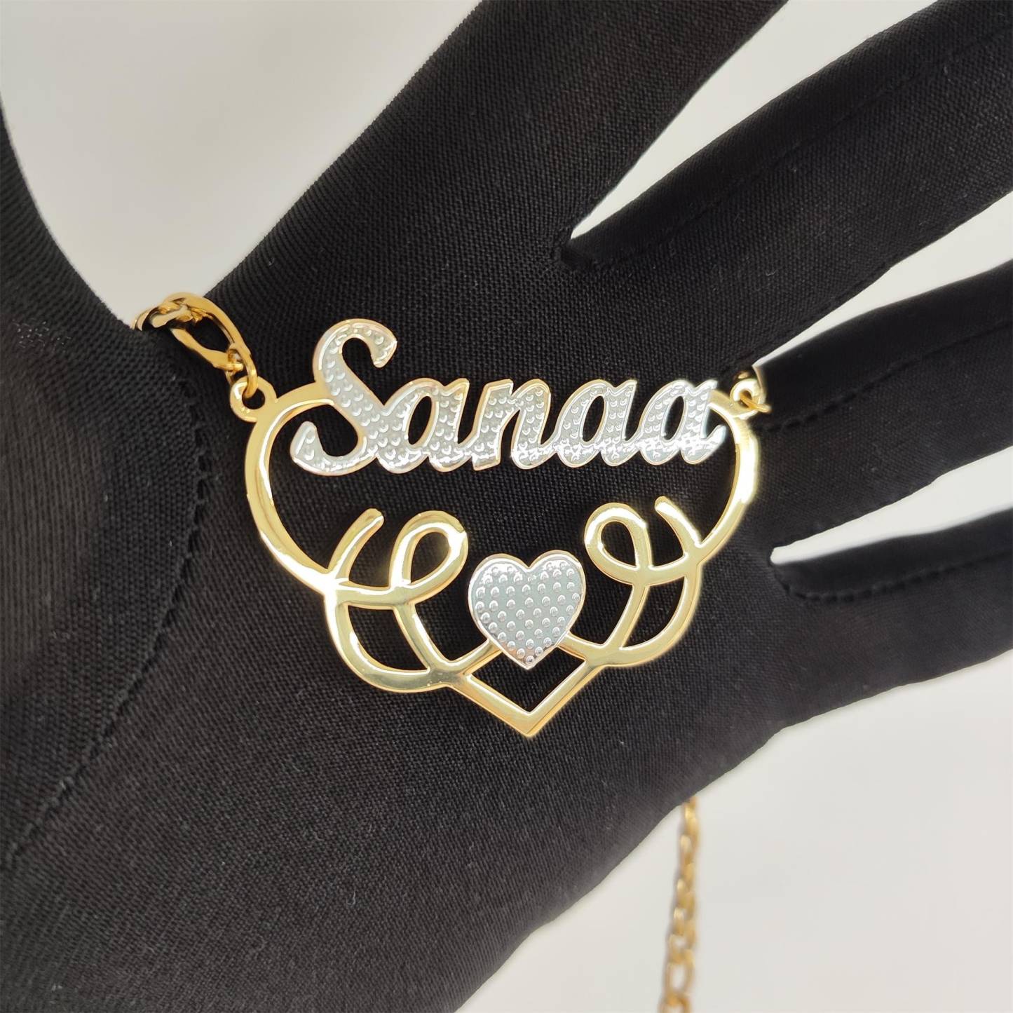 Double Plate Two Tone 3D Name Necklace