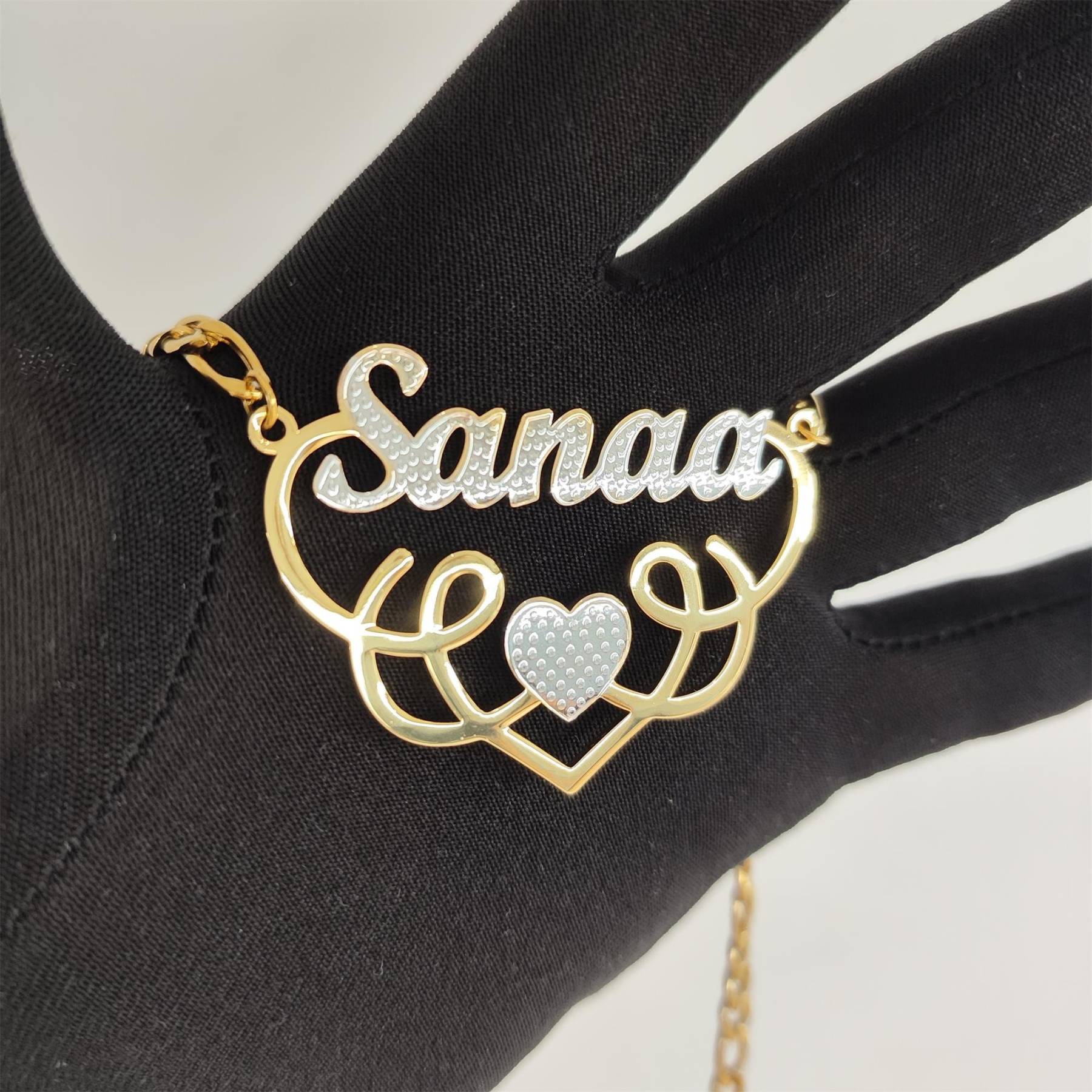 Double Plate Two Tone 3D Name Necklace