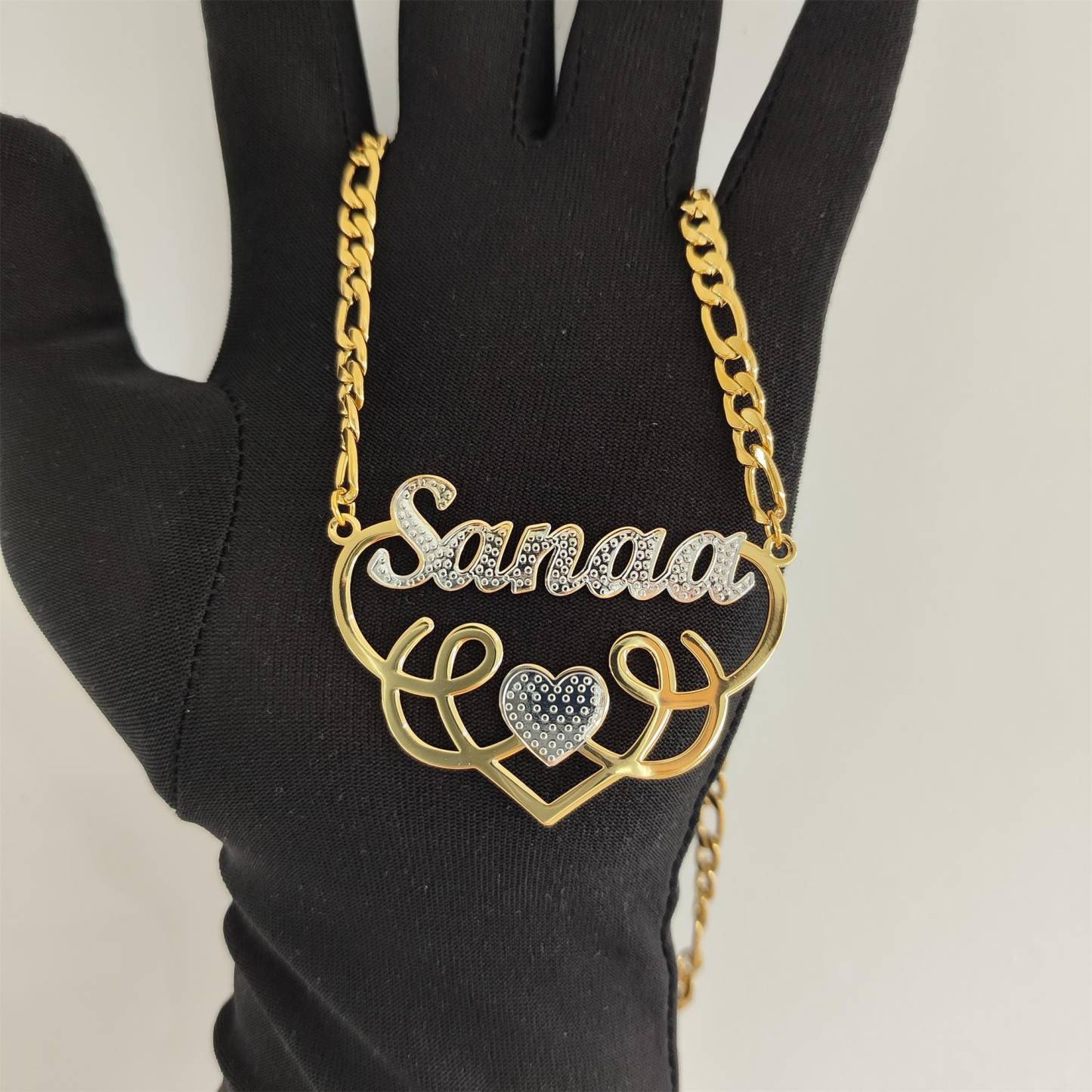 Double Plate Two Tone 3D Name Necklace