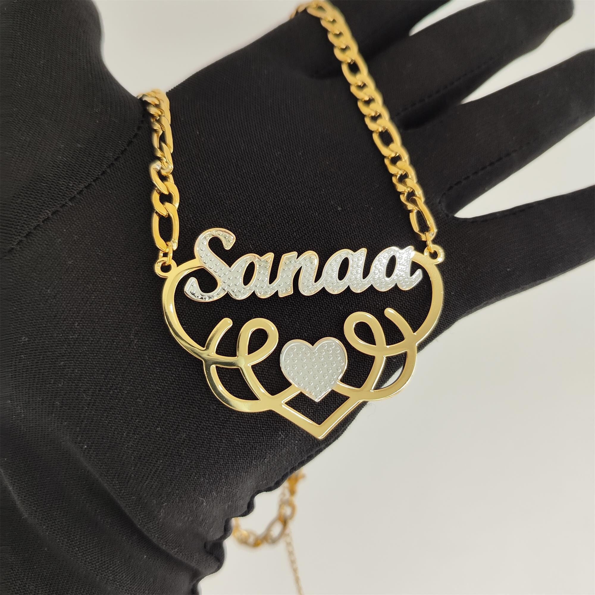 Custom Gold 3DDouble Plate Name Necklace, Name Necklace, Double Plate 