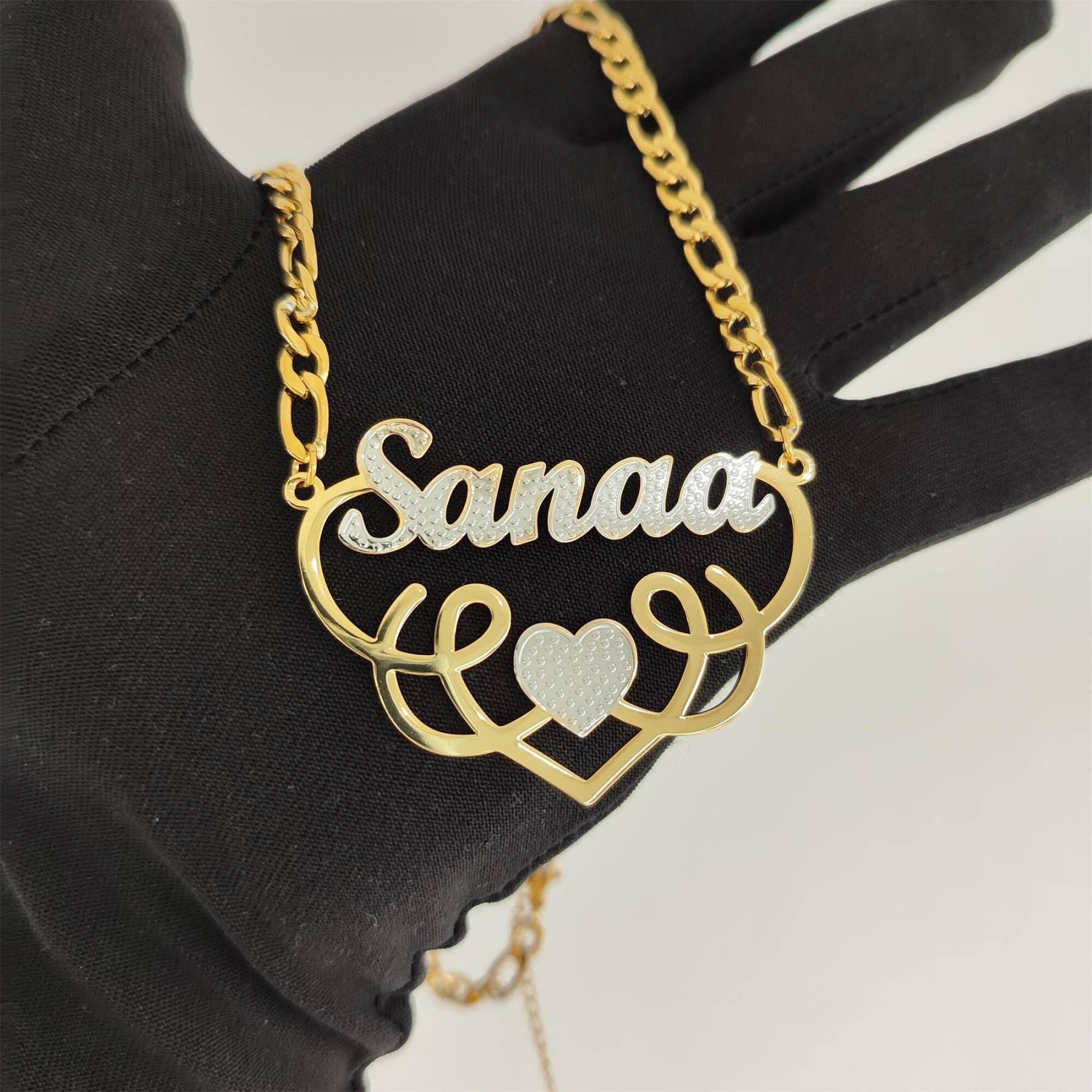 Custom Gold 3DDouble Plate Name Necklace, Name Necklace, Double Plate