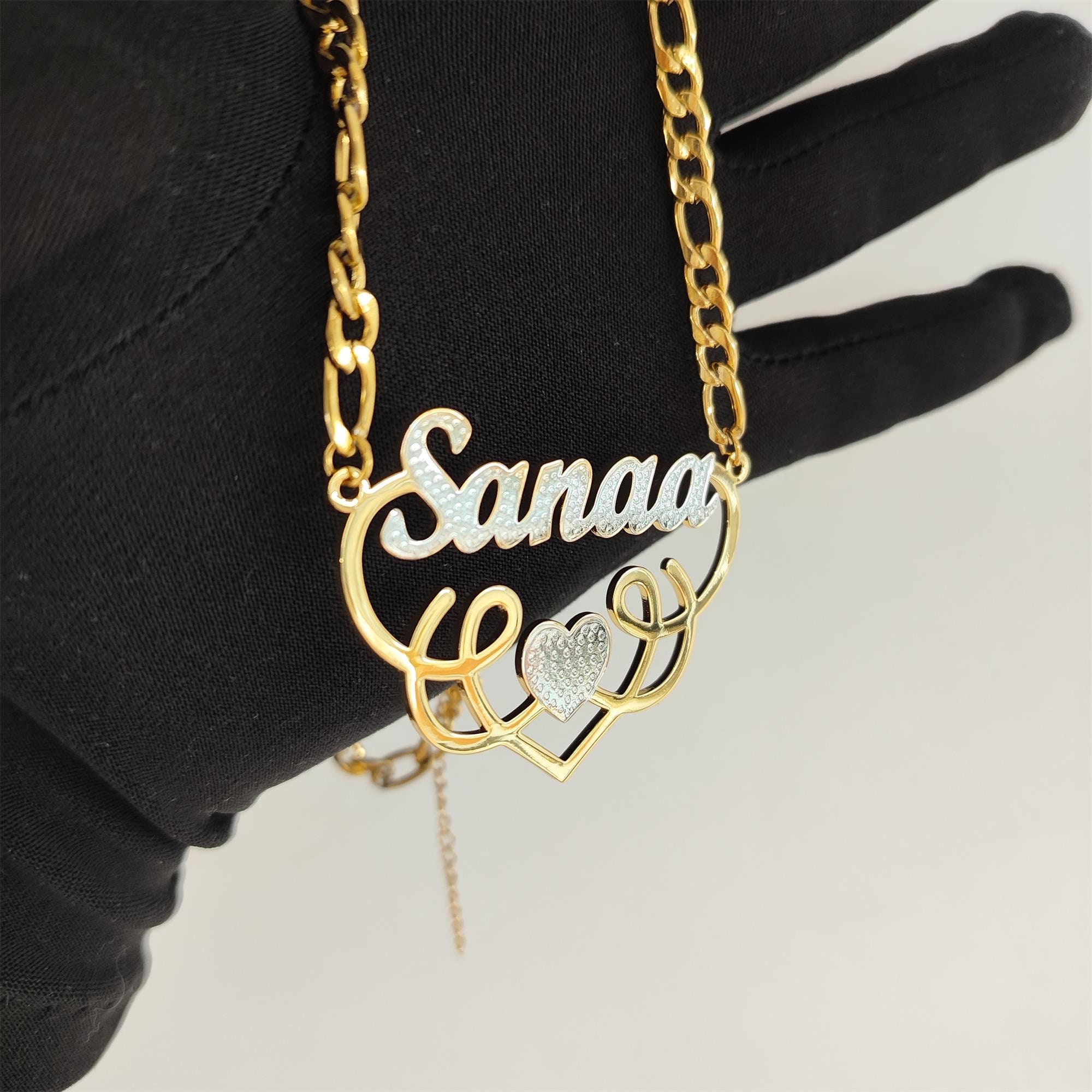  Double Plate Two Tone 3D Name Necklace