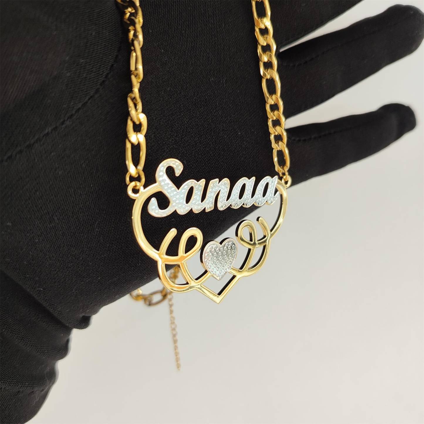 Double Plate Two Tone 3D Name Necklace