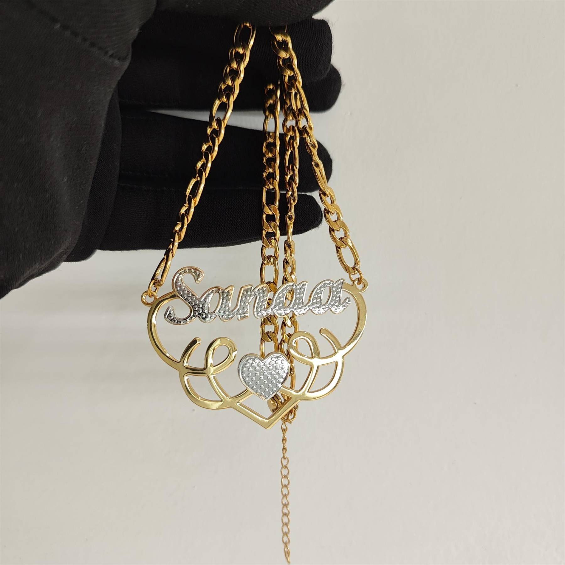 Double Plate Two Tone 3D Name Necklace