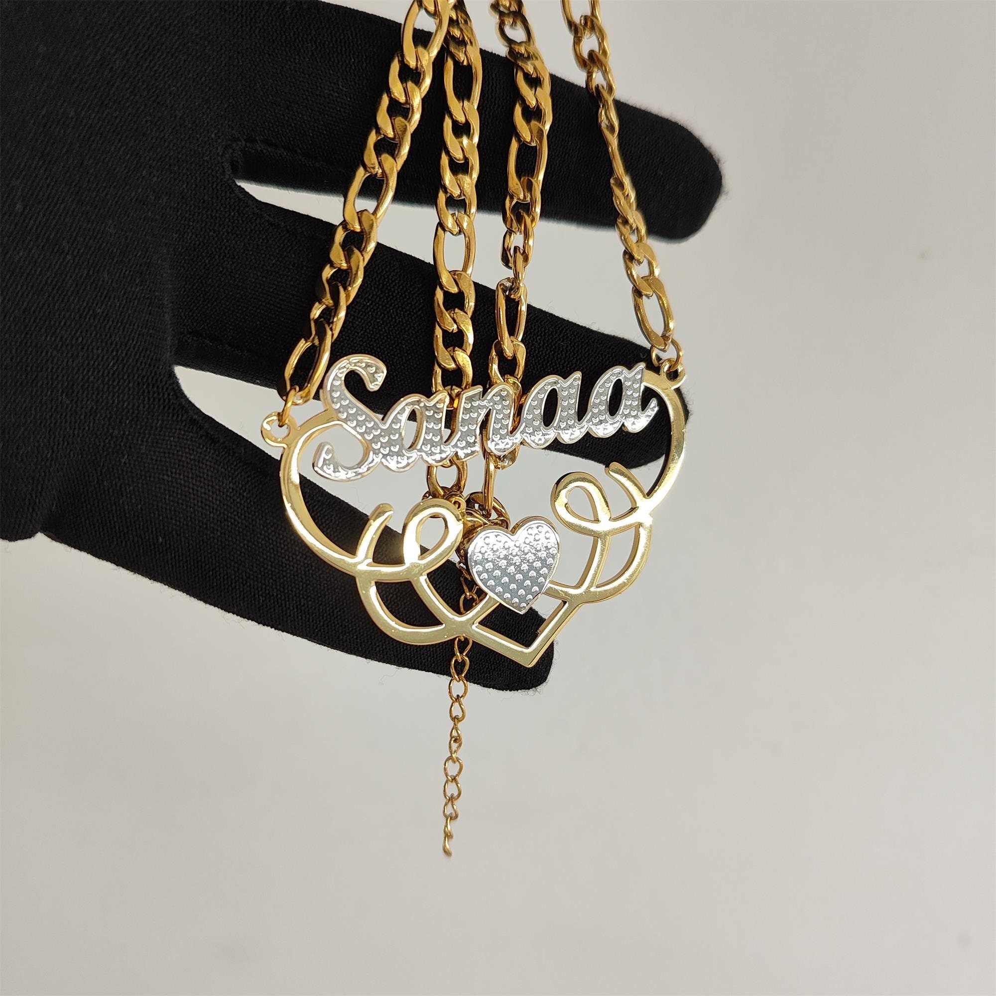  Double Plate Two Tone 3D Name Necklace