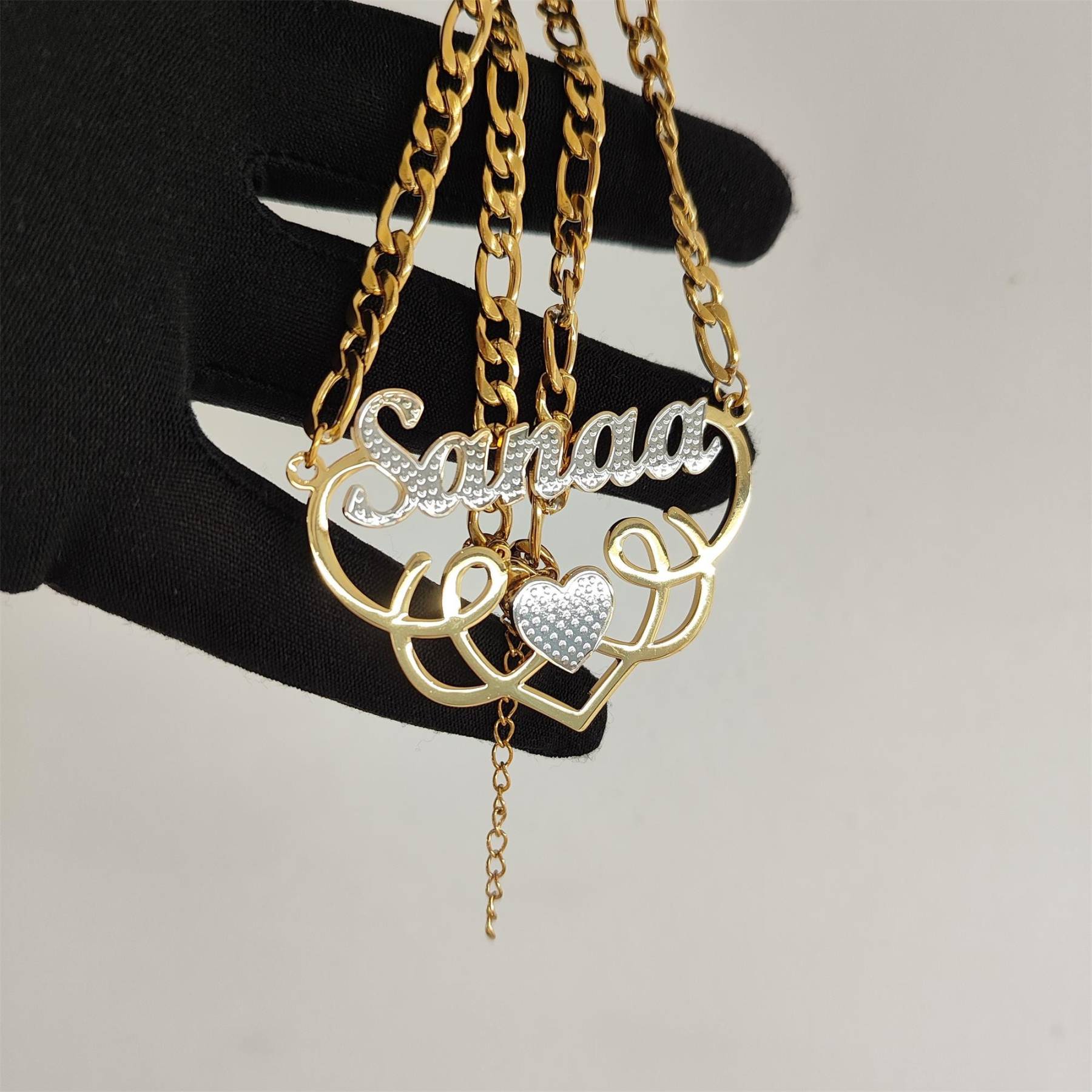 Double Plate Two Tone 3D Name Necklace