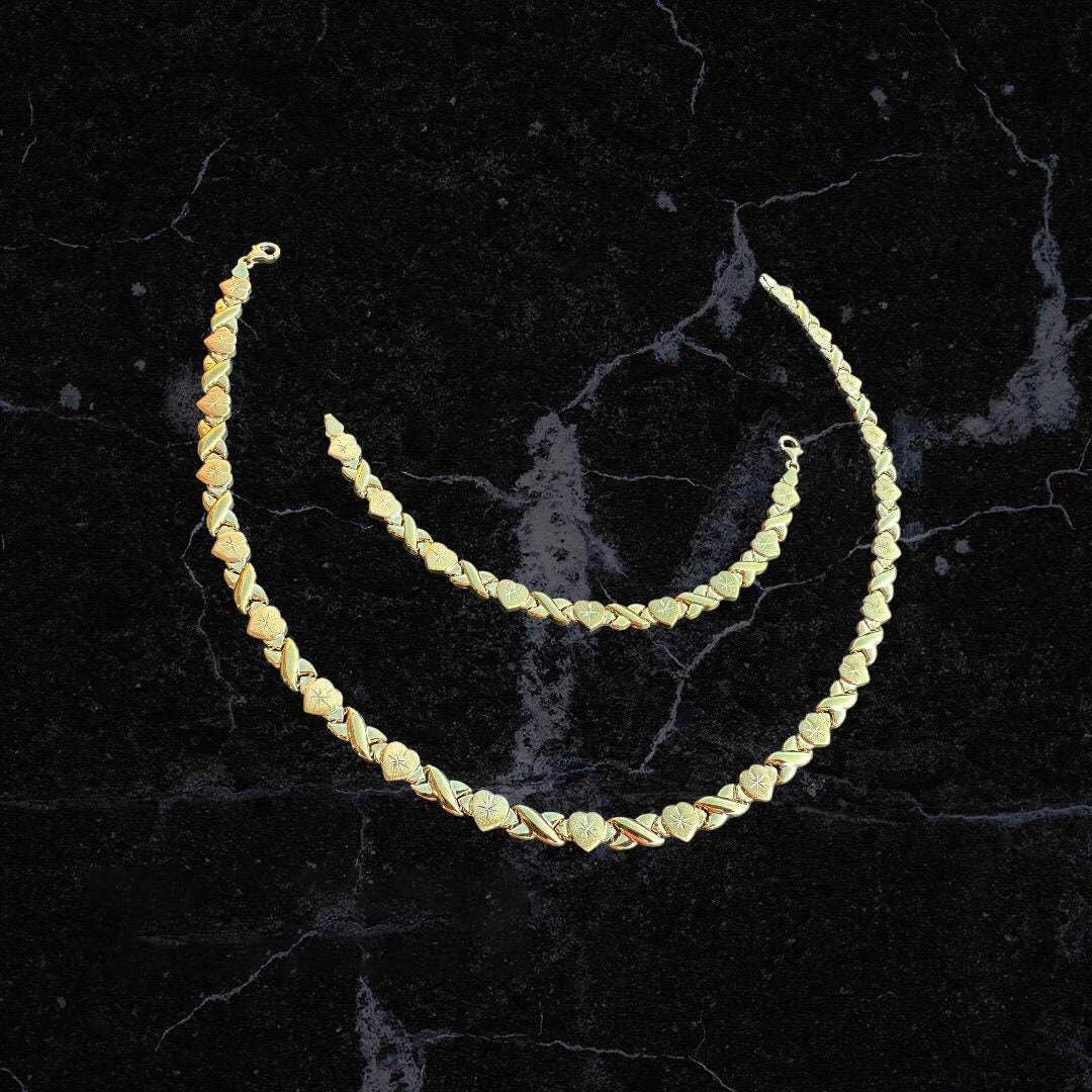 Heart XOXO Chain GOld Plated Classic Necklace And Bracelet