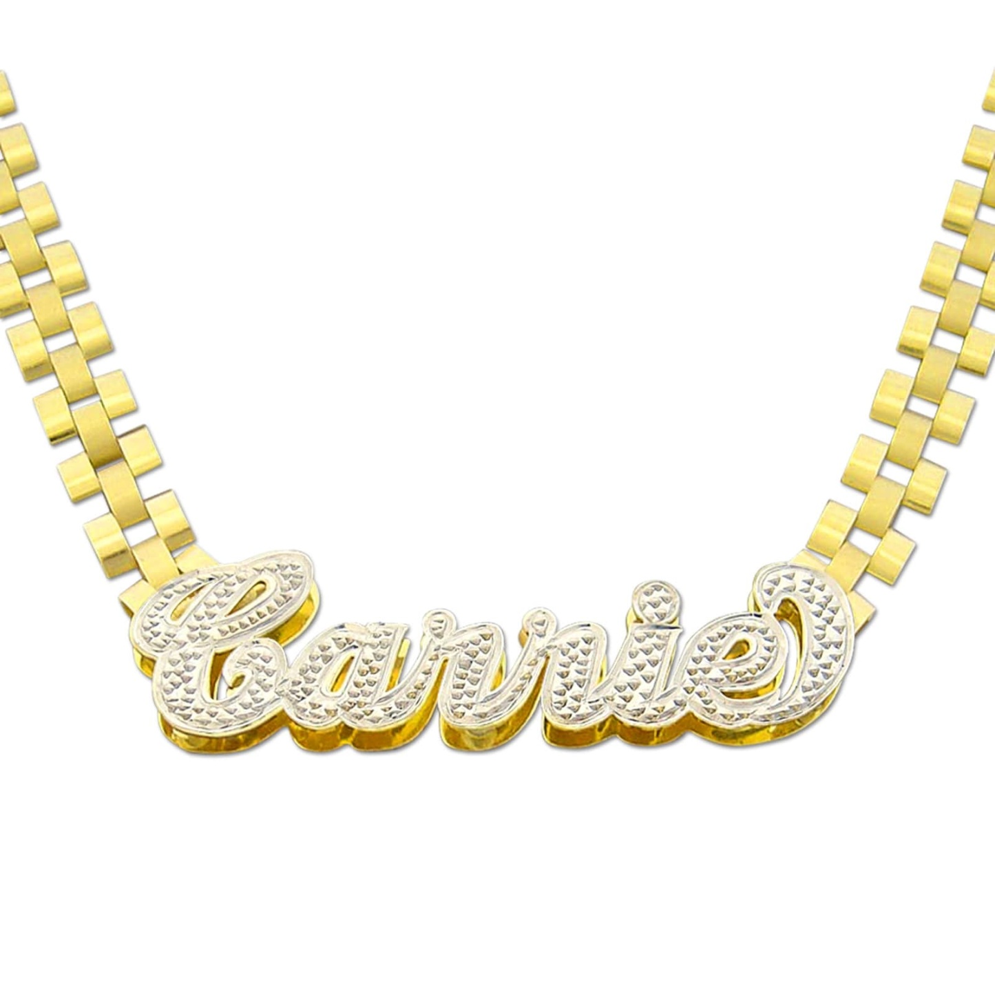 Rolex Style Watch Band Style Chain Double Plated Personalized Diamond Cut Name Necklace