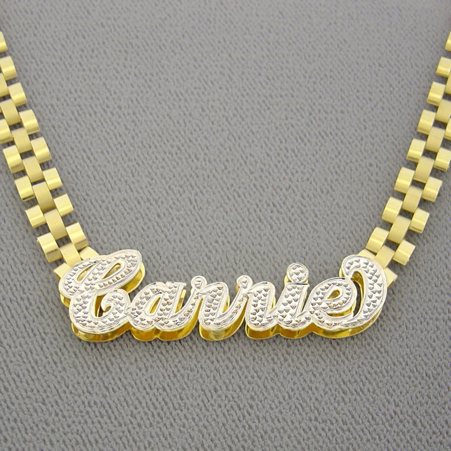 Rolex Style Watch Band Style Chain Double Plated Personalized Diamond Cut Name Necklace