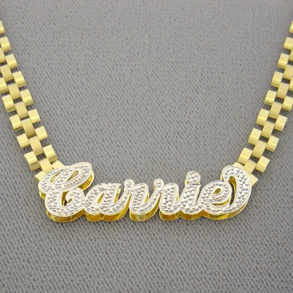 Rolex Style Watch Band Style Chain Double Plated Personalized Diamond Cut Name Necklace  