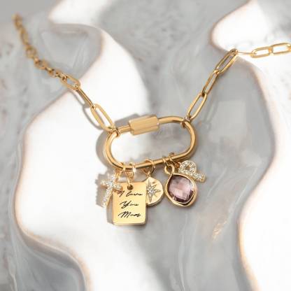 Carabiner Charm lock Necklace Gold Plated Custom Engraved Necklace