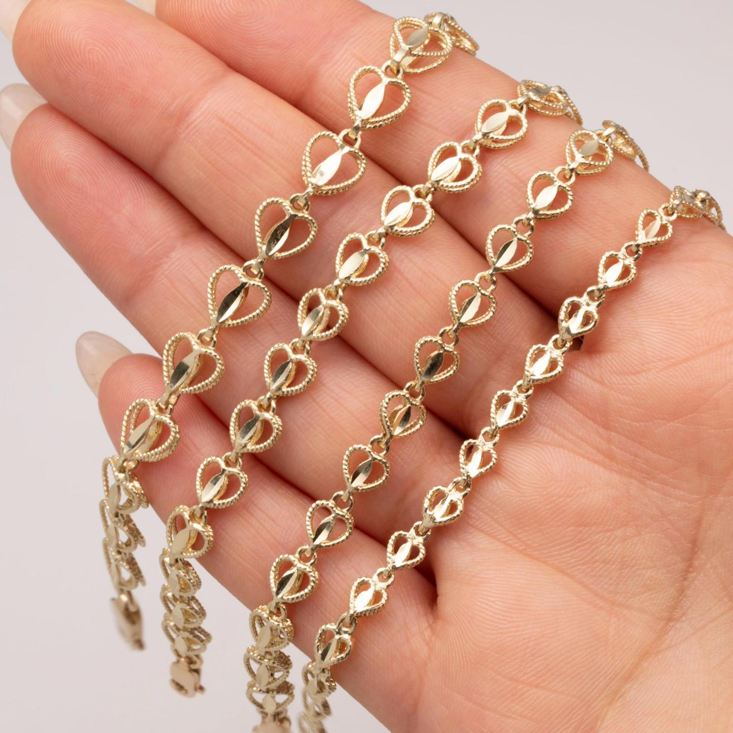 Gold Beaded Heart Link Bracelet