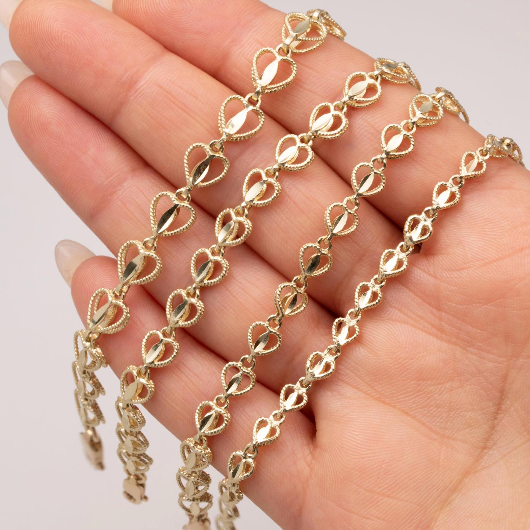 Gold Beaded Heart Link Bracelet