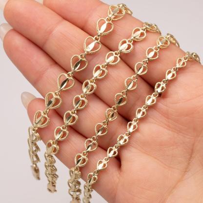 Gold Beaded Heart Link Bracelet 