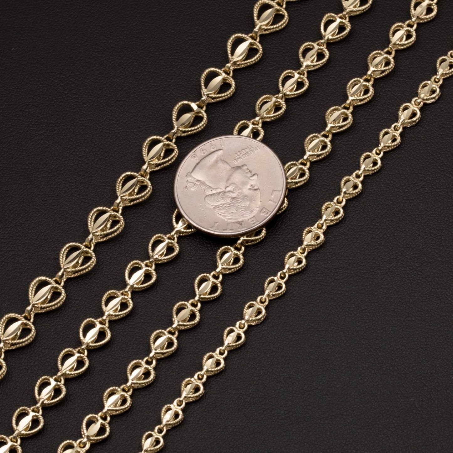 Gold Beaded Heart Link Bracelet 