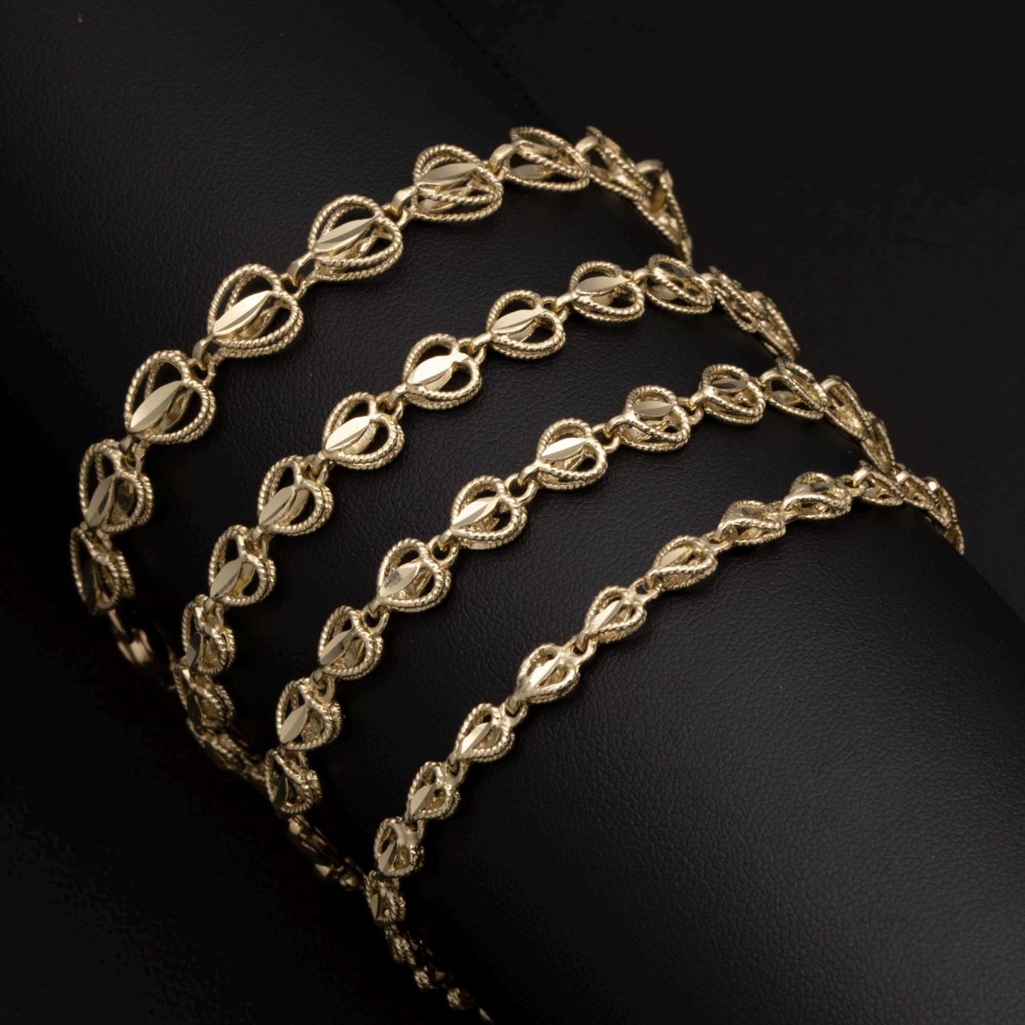 Gold Beaded Heart Link Bracelet