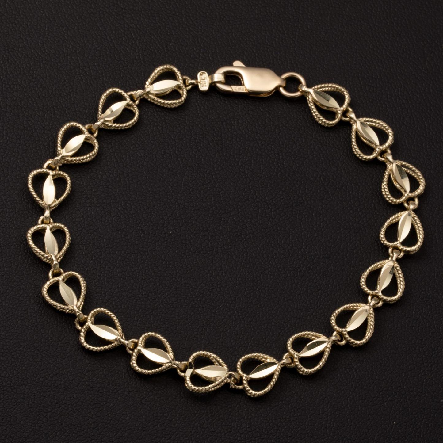 Gold Beaded Heart Link Bracelet 