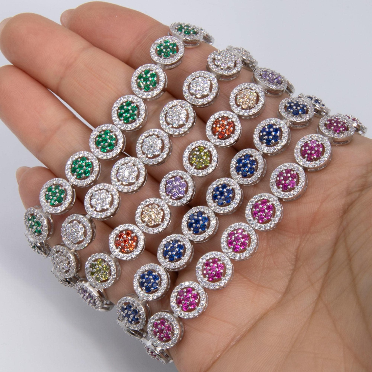 Round-Cut CZ Flower Disk Tennis Bracelet