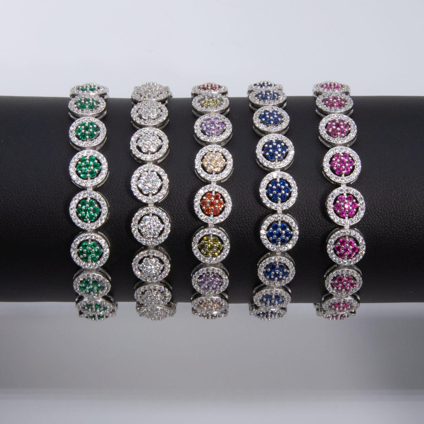 Round-Cut CZ Flower Disk Tennis Bracelet