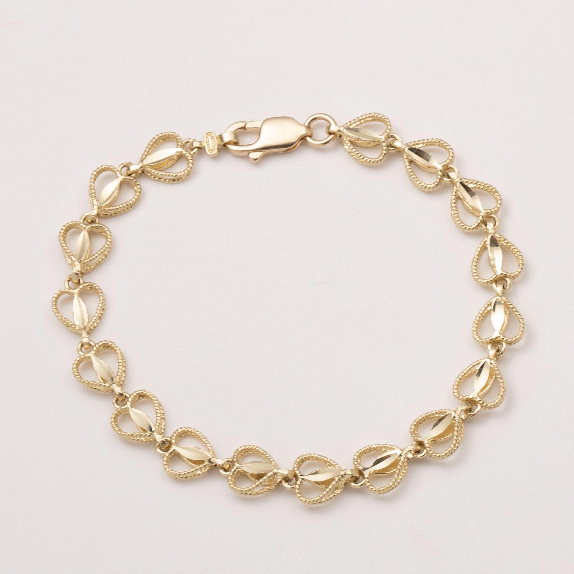Gold Beaded Heart Link Bracelet 