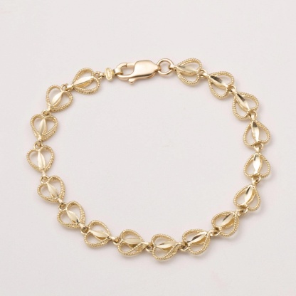 Gold Beaded Heart Link Bracelet 
