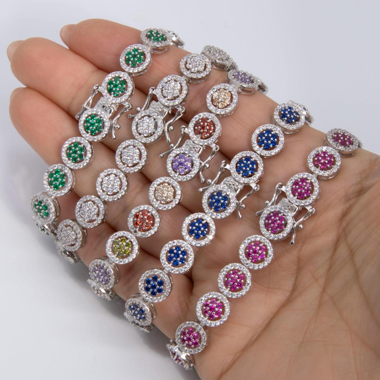 Round-Cut CZ Flower Disk Tennis Bracelet