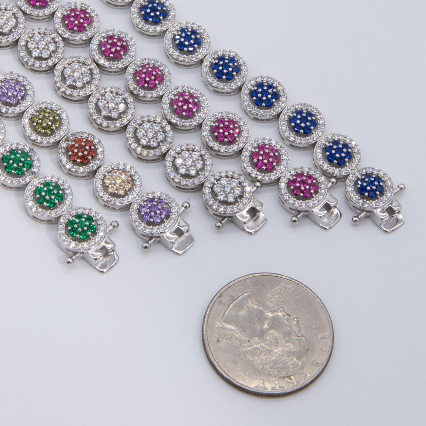 Round-Cut CZ Flower Disk Tennis Bracelet