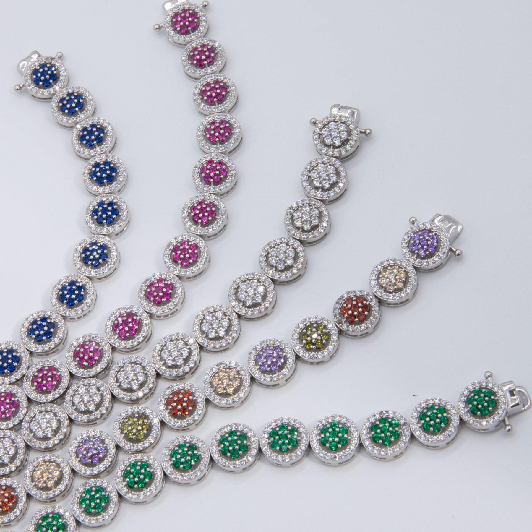 Round-Cut CZ Flower Disk Tennis Bracelet