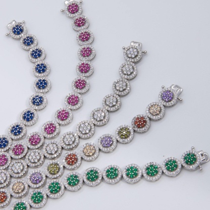 Round-Cut CZ Flower Disk Tennis Bracelet