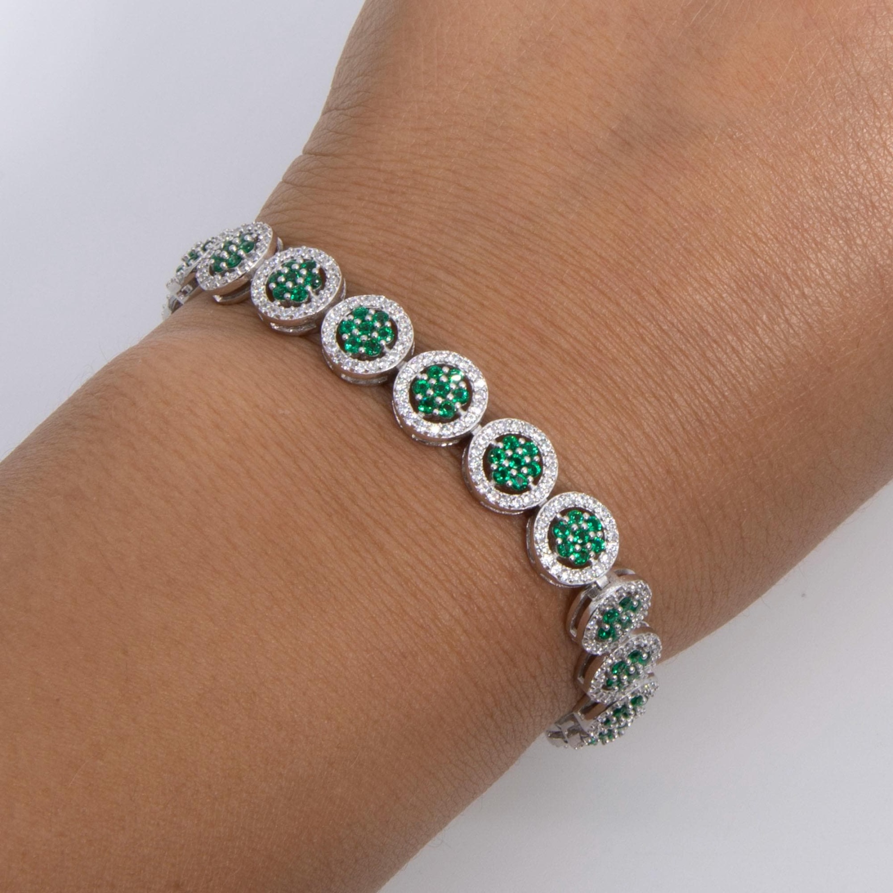 Round-Cut CZ Flower Disk Tennis Bracelet