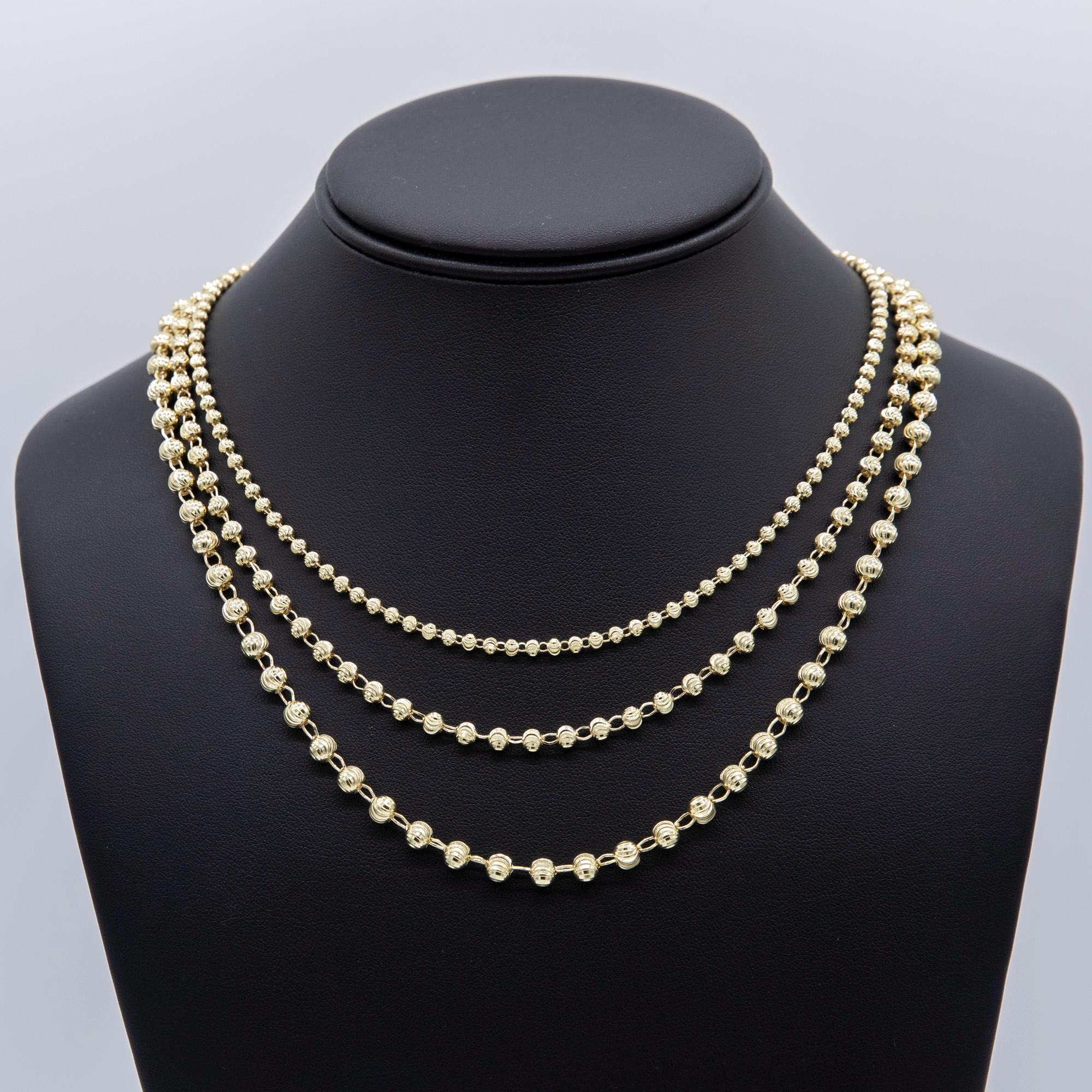Gold Plated Moon Cut Ball Bead Chain Necklace