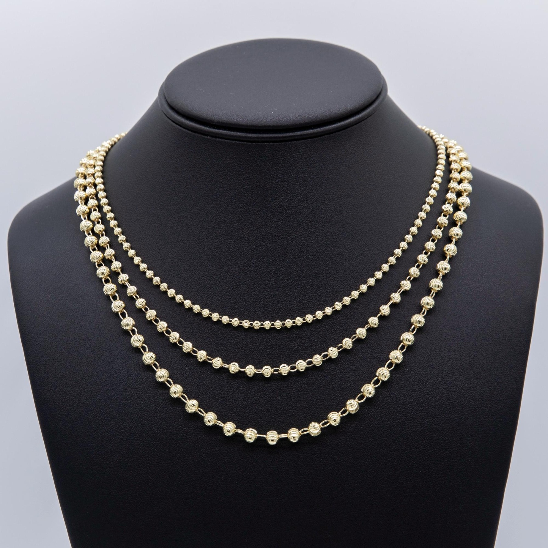 Gold Plated Moon Cut Ball Bead Chain Necklace