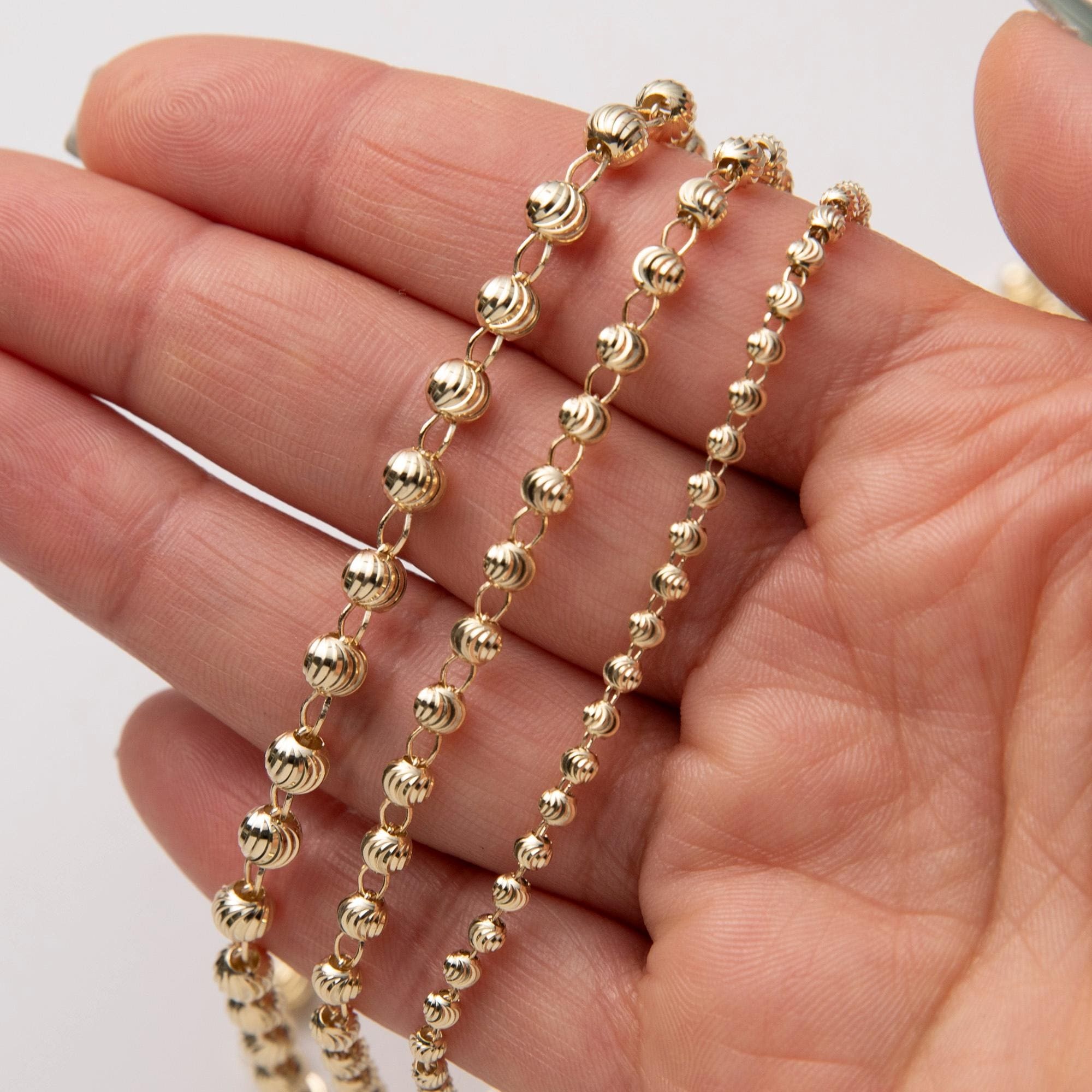 Gold Plated Moon Cut Ball Bead Chain Necklace