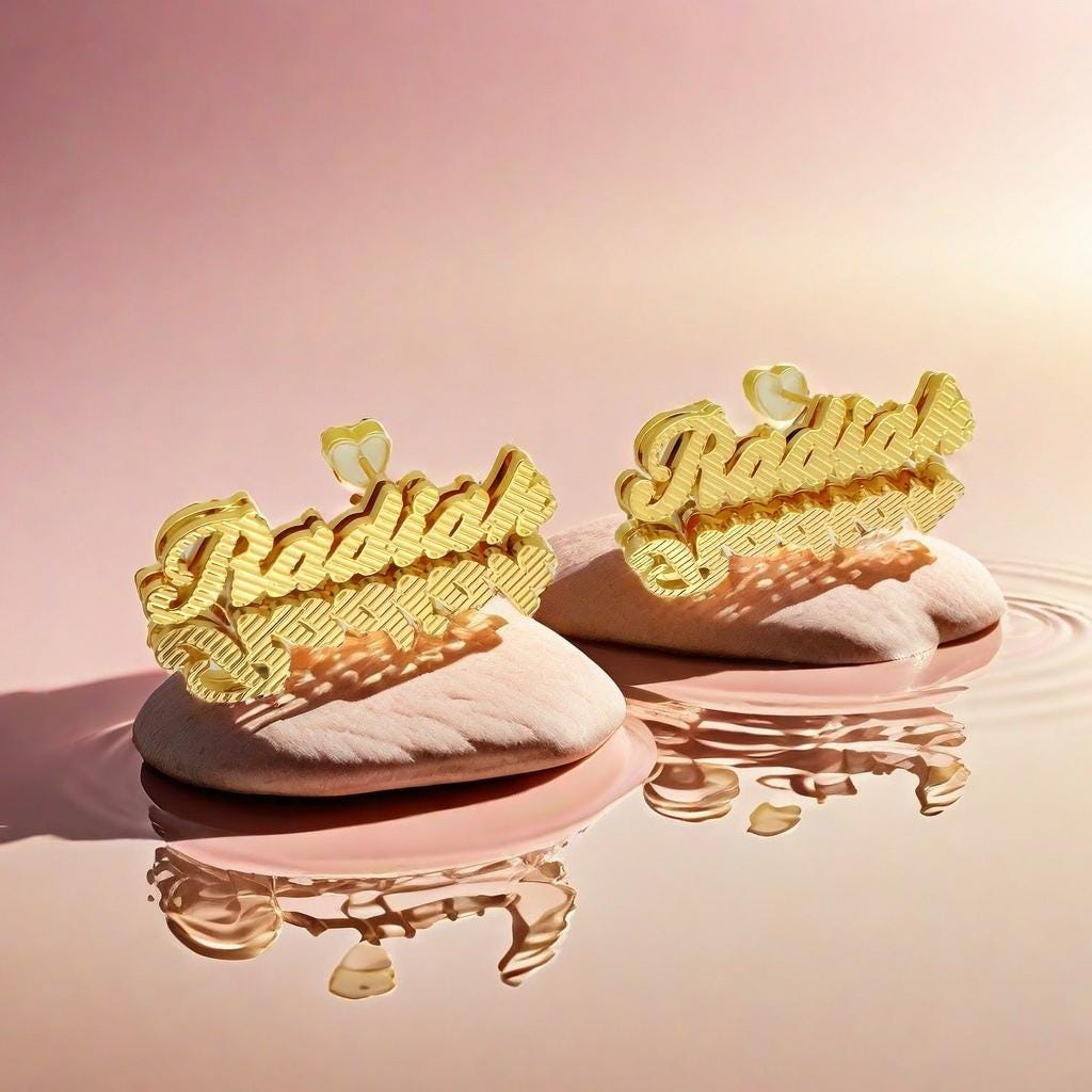 Double Plated Crown 3D Name Stud Earrings