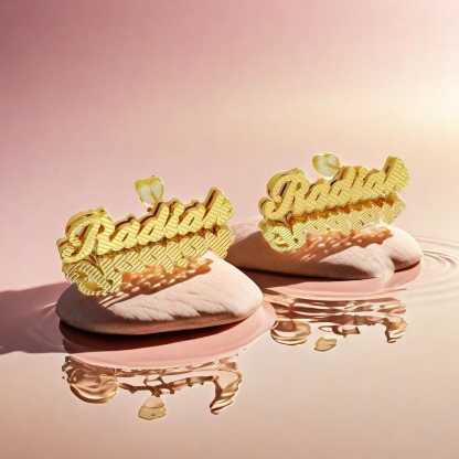 Double Plated Crown 3D Name Stud Earrings
